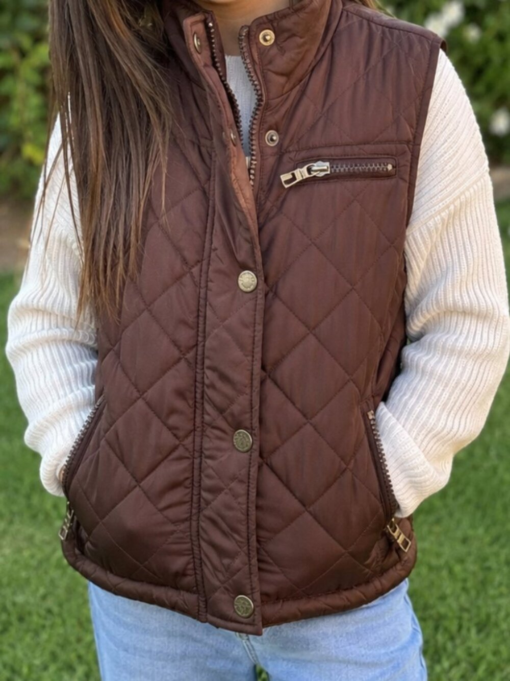 B&H Girls Brown Quilted Puffer Vest Size 8 Zip Front Soft Fleece Lined Excellent